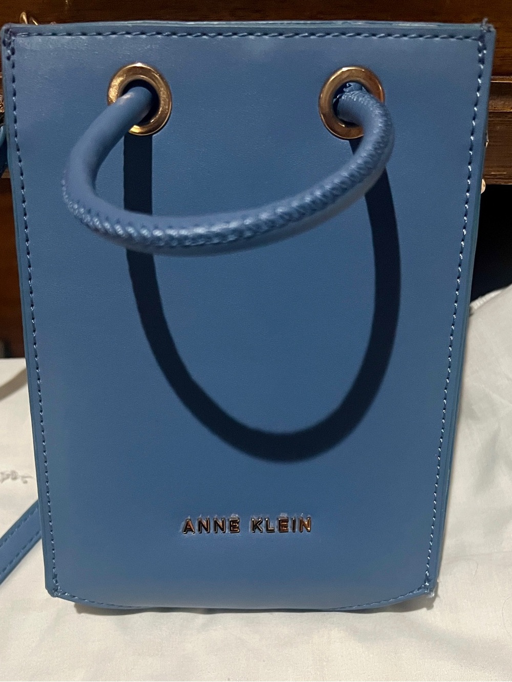 Anne Klein Steel Blue Mini Crossbody Bag with Gold Hardware